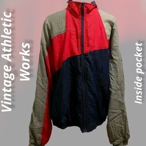 VINTAGE 80s Nylon Wind Suit Jacket Athletic Works 2XL Color Block EUC